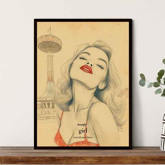 beautiful , girl, overdrawn lines, A Poster of a woman with red lips and red lipstick Default Title