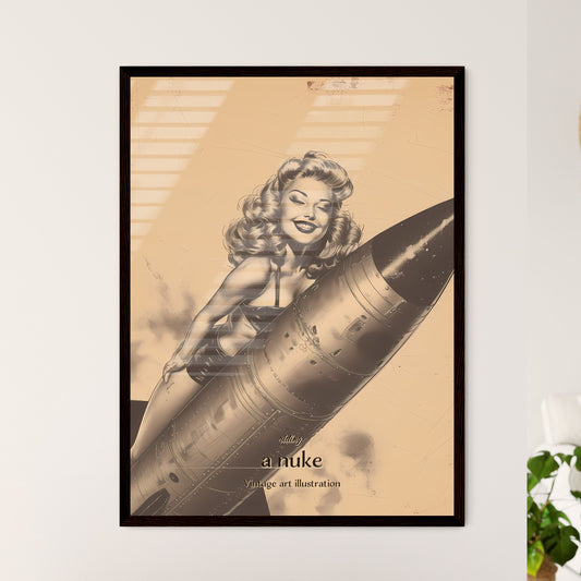 riding, a nuke, Vintage art illustration, A Poster of a woman in garment holding a rocket Default Title