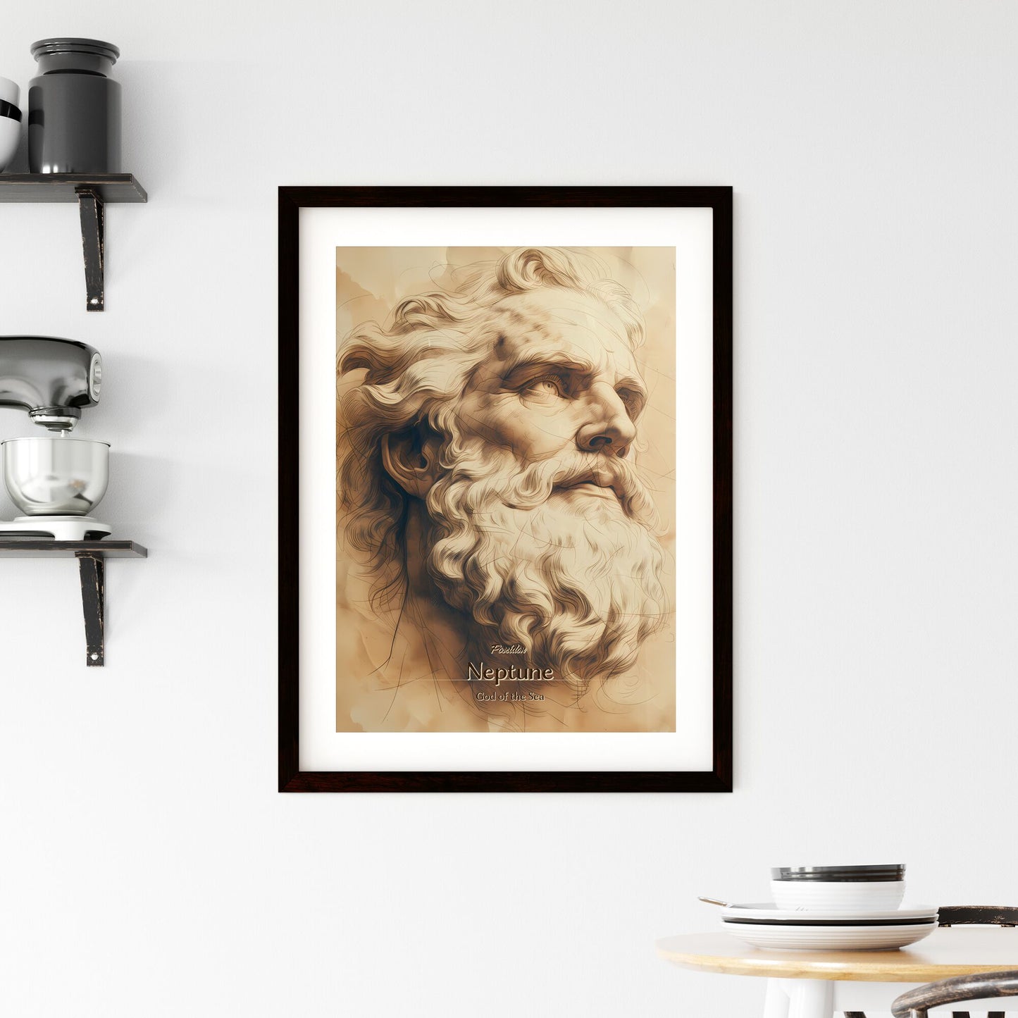 Poseidon, Neptune, God of the Sea, A Poster of a drawing of a bearded man Default Title