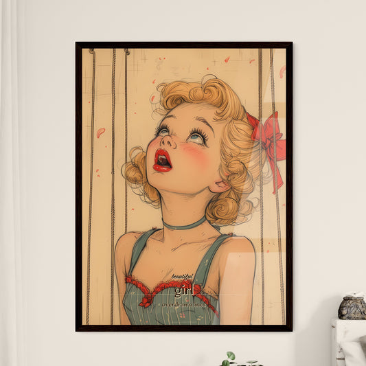 beautiful , girl, overdrawn lines, A Poster of a cartoon of a girl looking up Default Title