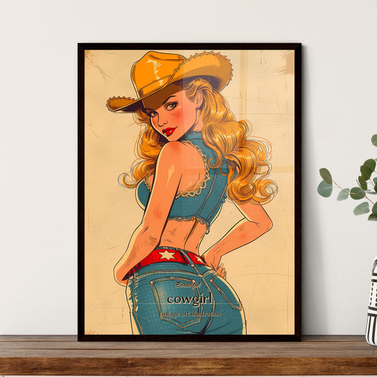 Beautiful , cowgirl, Vintage art illustration, A Poster of a woman in a cowboy hat Default Title