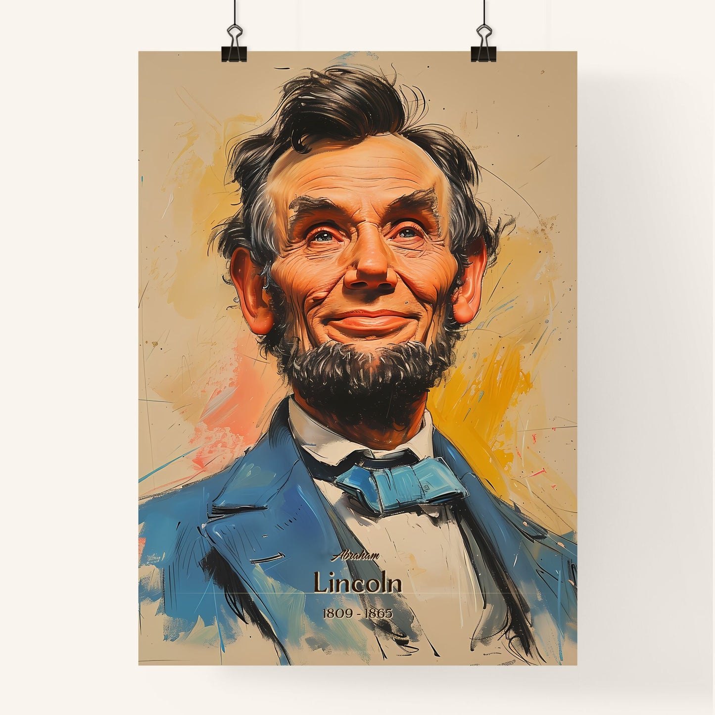 Abraham, Lincoln, 1809 - 1865, A Poster of a man with beard and mustache wearing a blue suit Default Title
