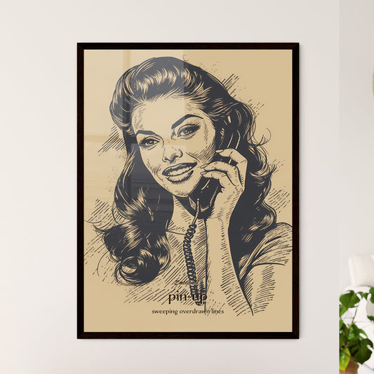 Emotional, pin-up, sweeping overdrawn lines, A Poster of a woman holding a phone Default Title