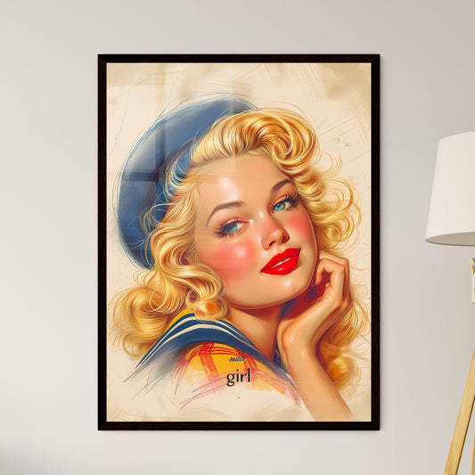 sailor, girl, A Poster of a woman with blonde hair wearing a blue hat and red lipstick Default Title