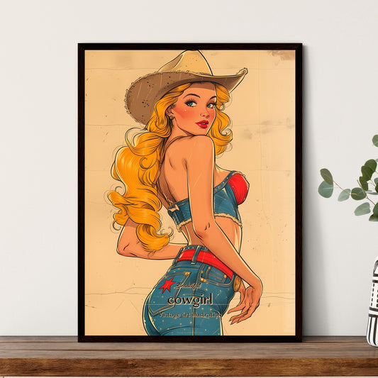 Beautiful , cowgirl, Vintage art illustration, A Poster of a woman wearing a cowboy hat Default Title