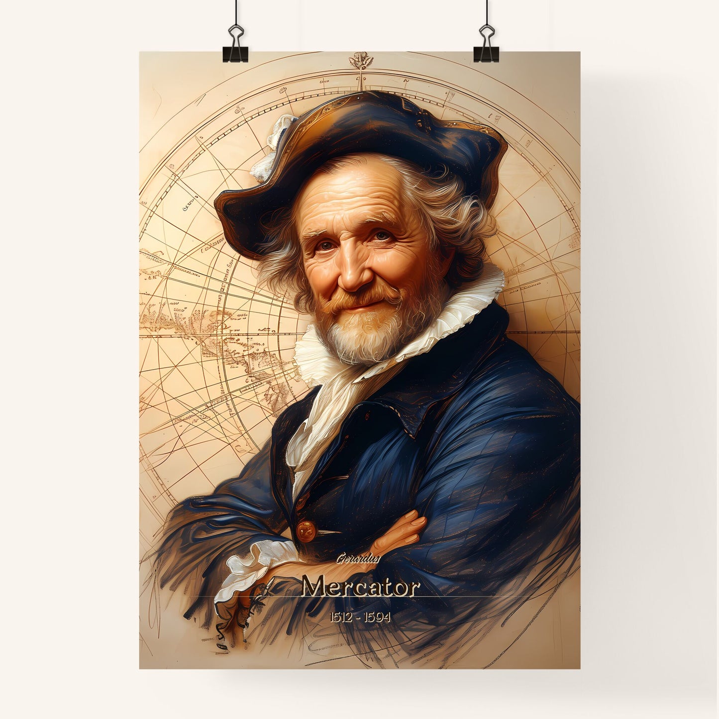 Gerardus, Mercator, 1512 - 1594, A Poster of a man with a hat and blue coat Default Title