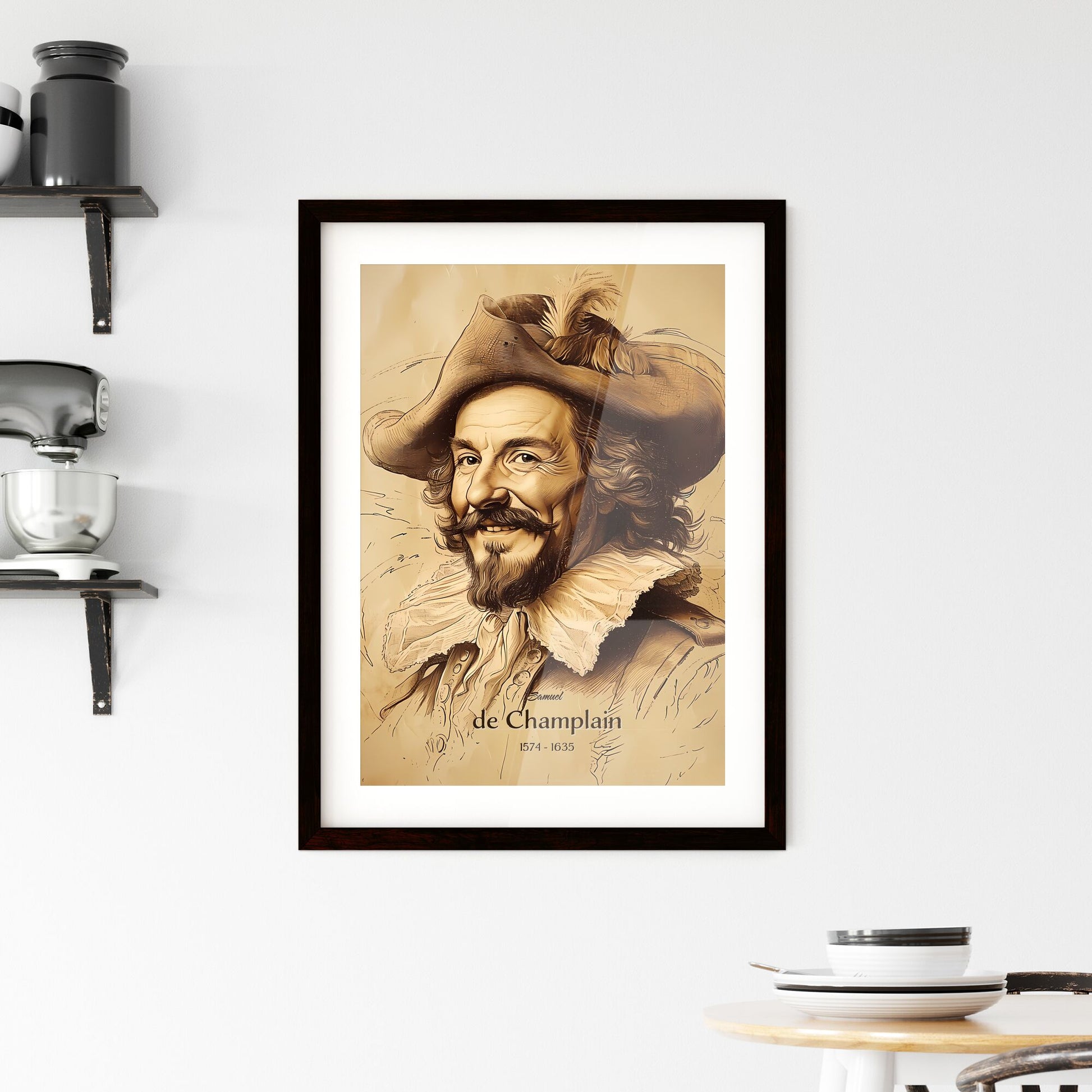 Samuel, de Champlain, 1574 - 1635, A Poster of a drawing of a man in a hat Default Title