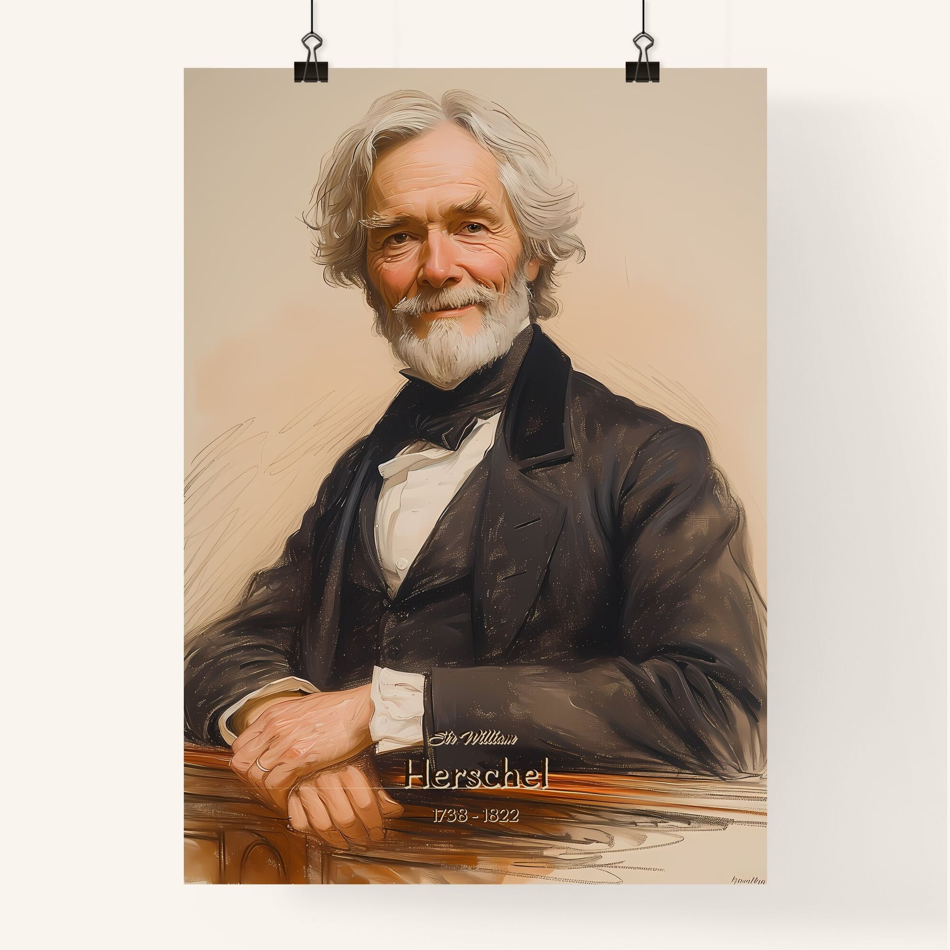 Sir William, Herschel, 1738 - 1822, A Poster of a man with white hair and beard wearing a suit Default Title