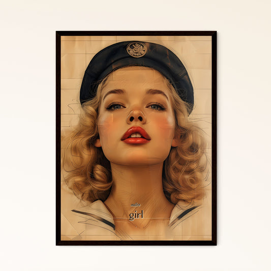 sailor, girl, A Poster of a woman with blonde hair wearing a black hat Default Title