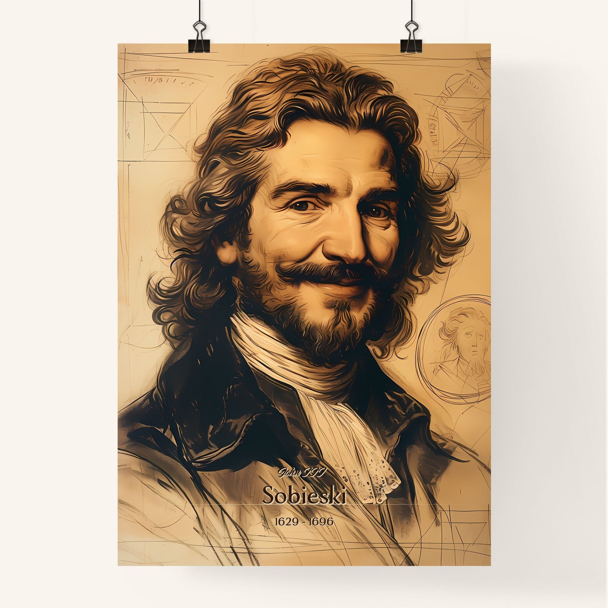 John III , Sobieski, 1629 - 1696, A Poster of a drawing of a man with long hair Default Title