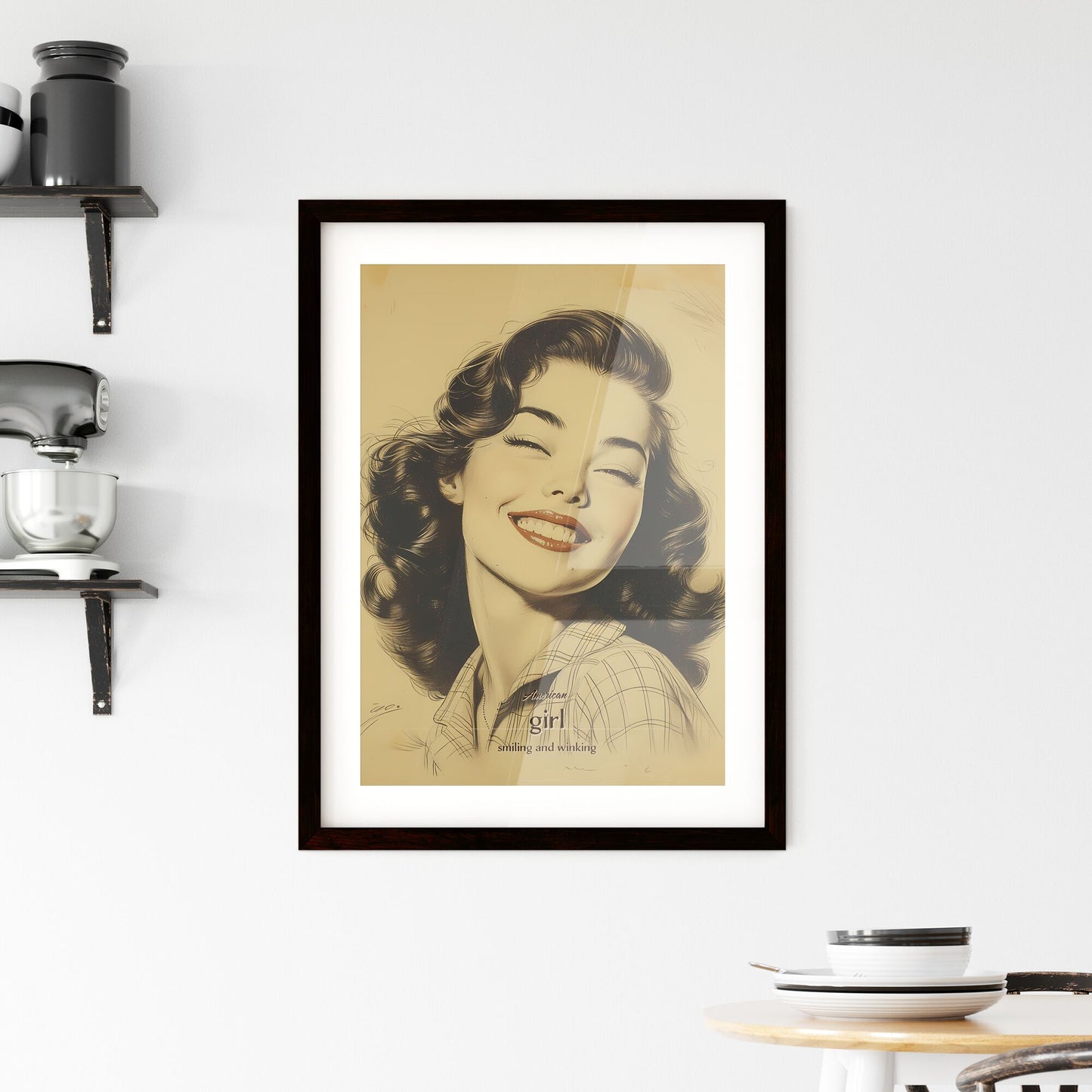 American, girl, smiling and winking, A Poster of a woman with her eyes closed Default Title