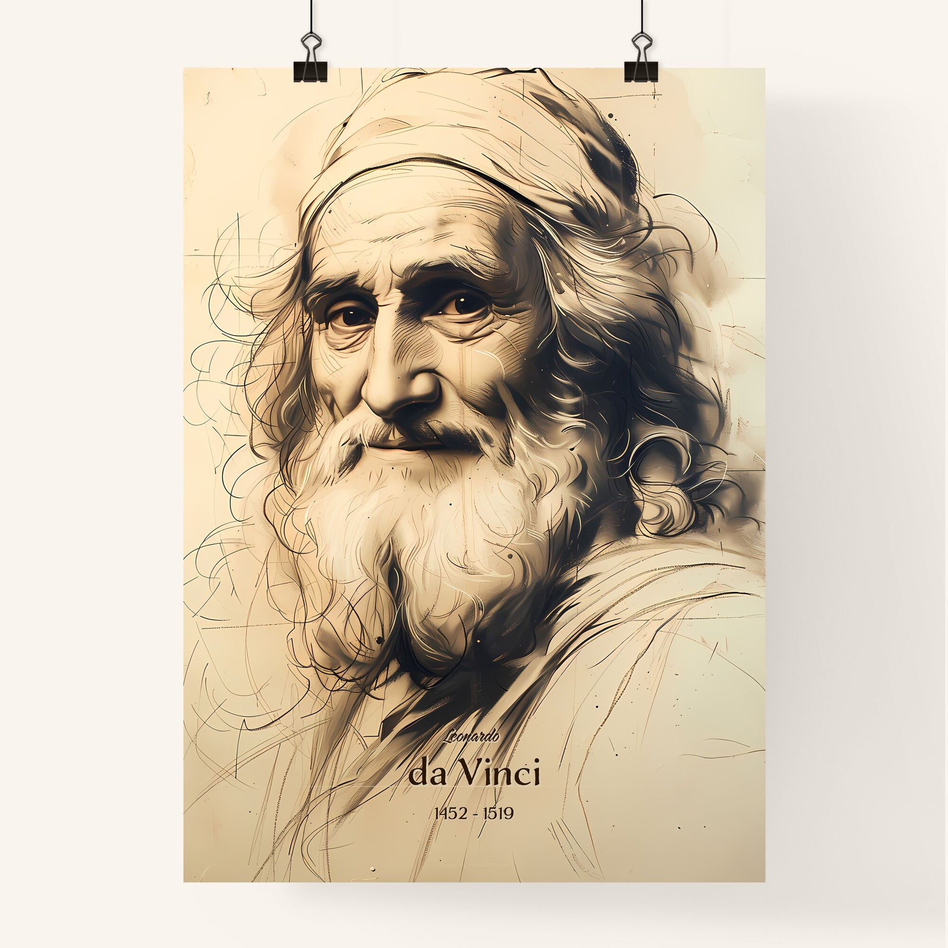 Leonardo, da Vinci, 1452 - 1519, A Poster of a drawing of a man with a beard Default Title