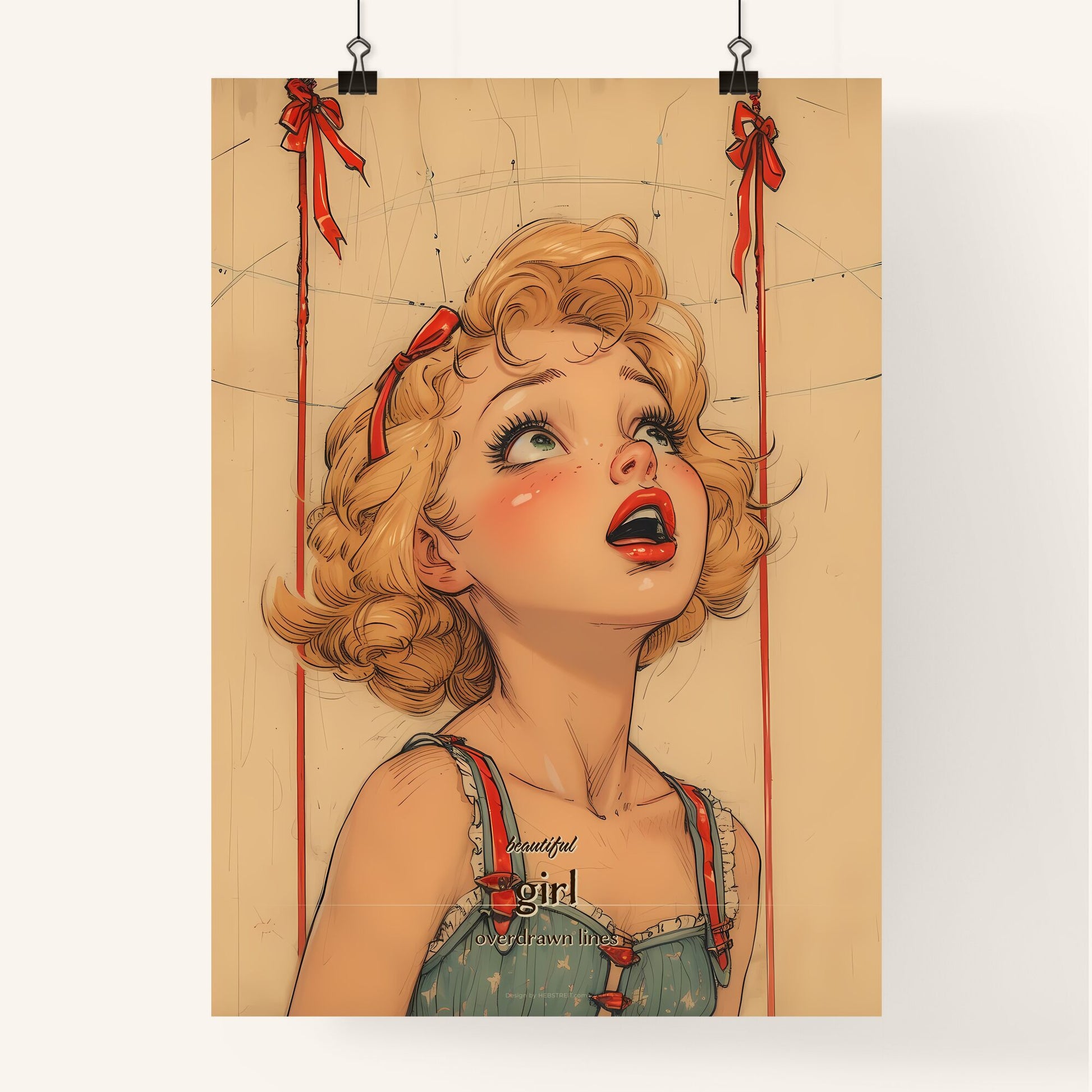 beautiful , girl, overdrawn lines, A Poster of a cartoon of a girl looking up Default Title