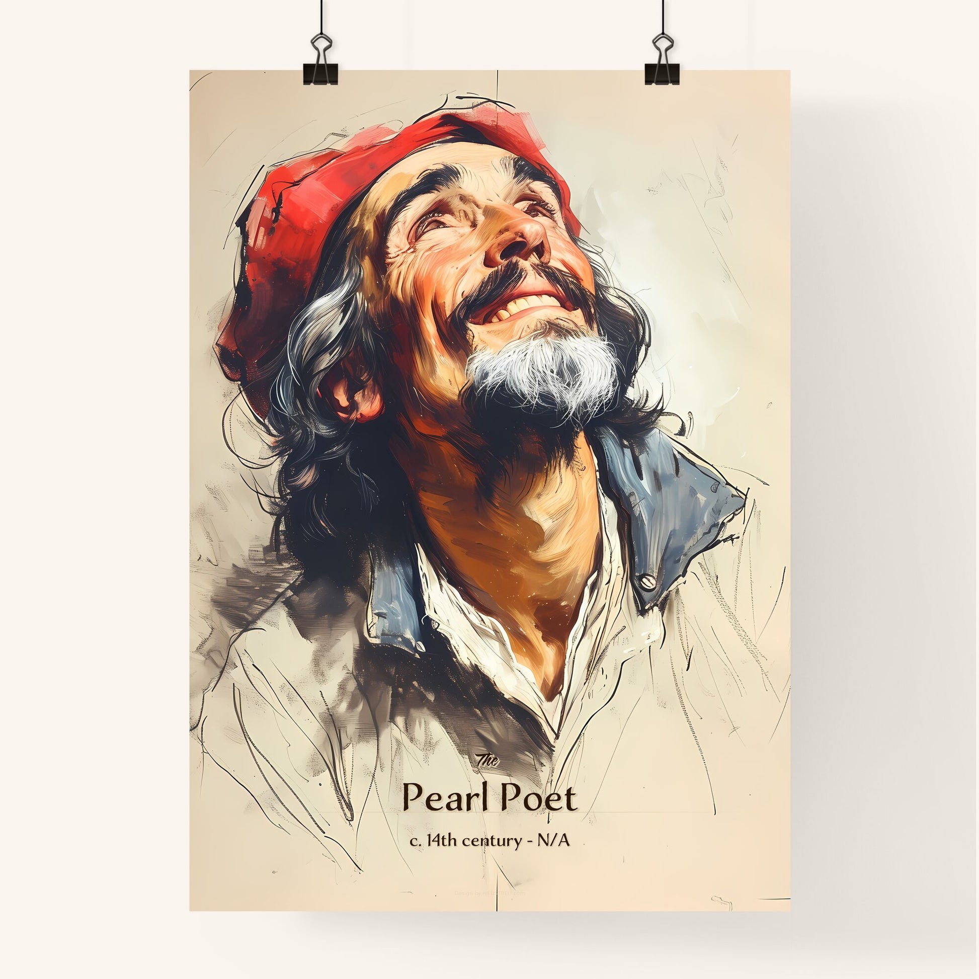 The, Pearl Poet, c. 14th century - N/A, A Poster of a man with a beard and red hat looking up Default Title