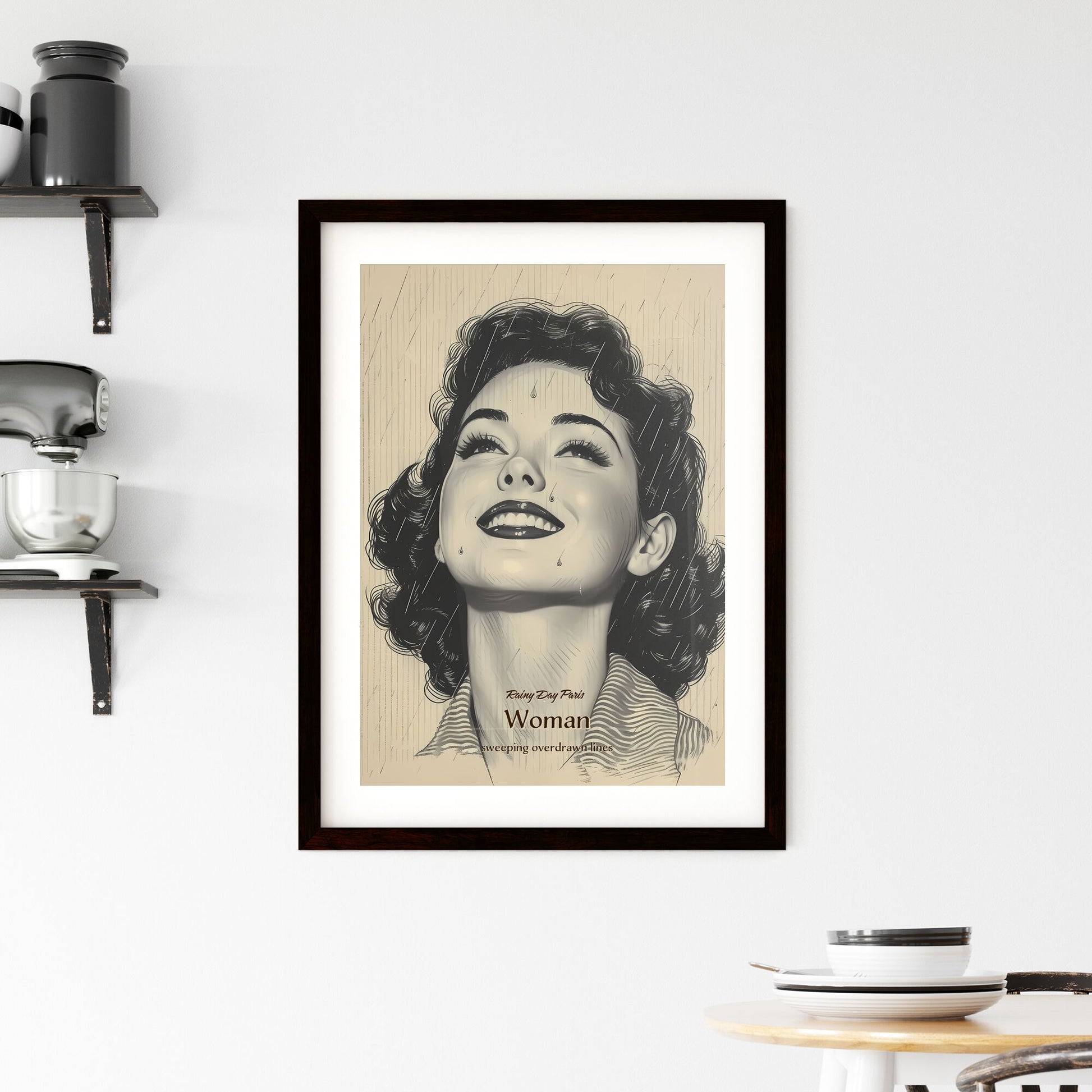 Rainy Day Paris, Woman, sweeping overdrawn lines, A Poster of a woman with short curly hair smiling Default Title