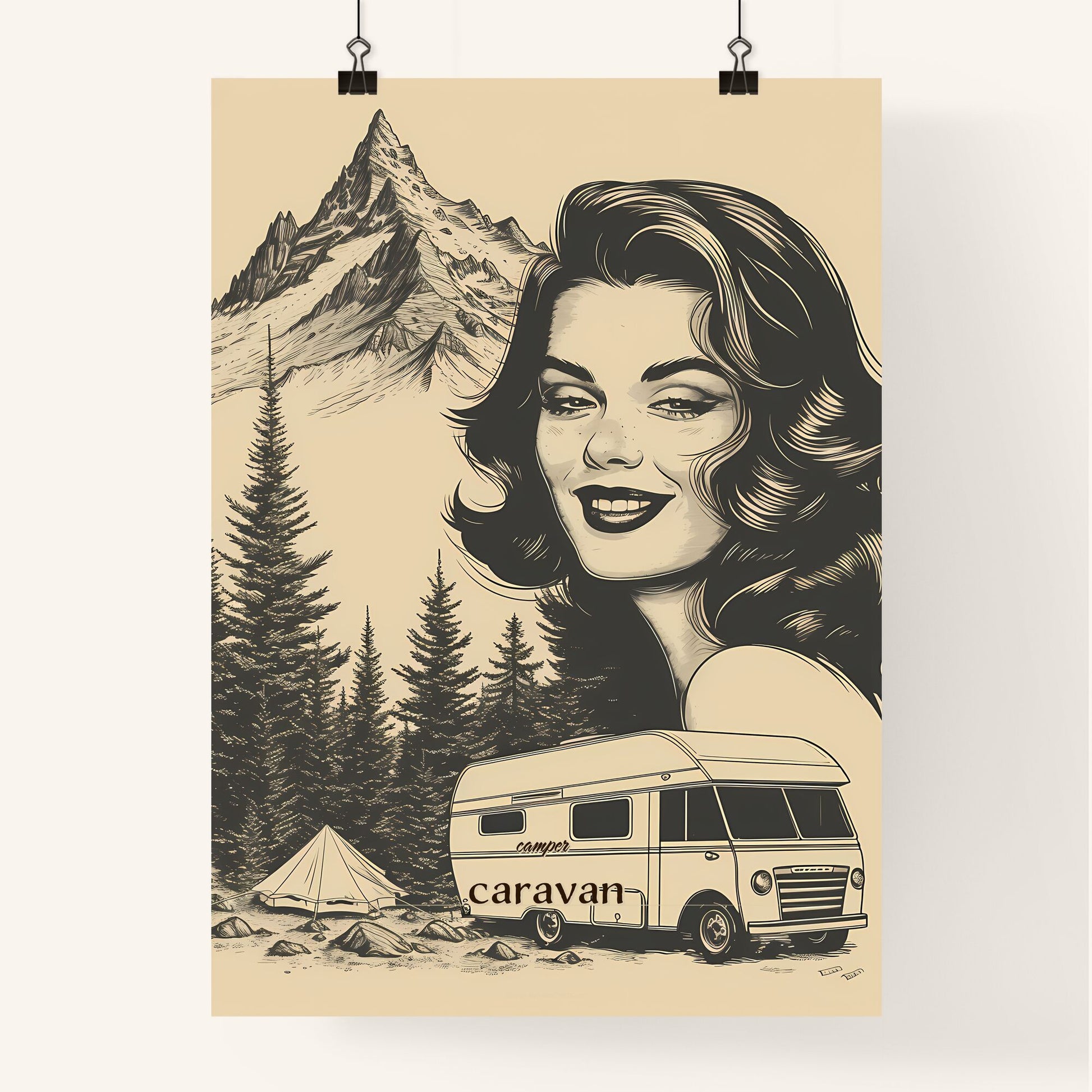 camper, caravan, A Poster of a woman with a camper trailer Default Title