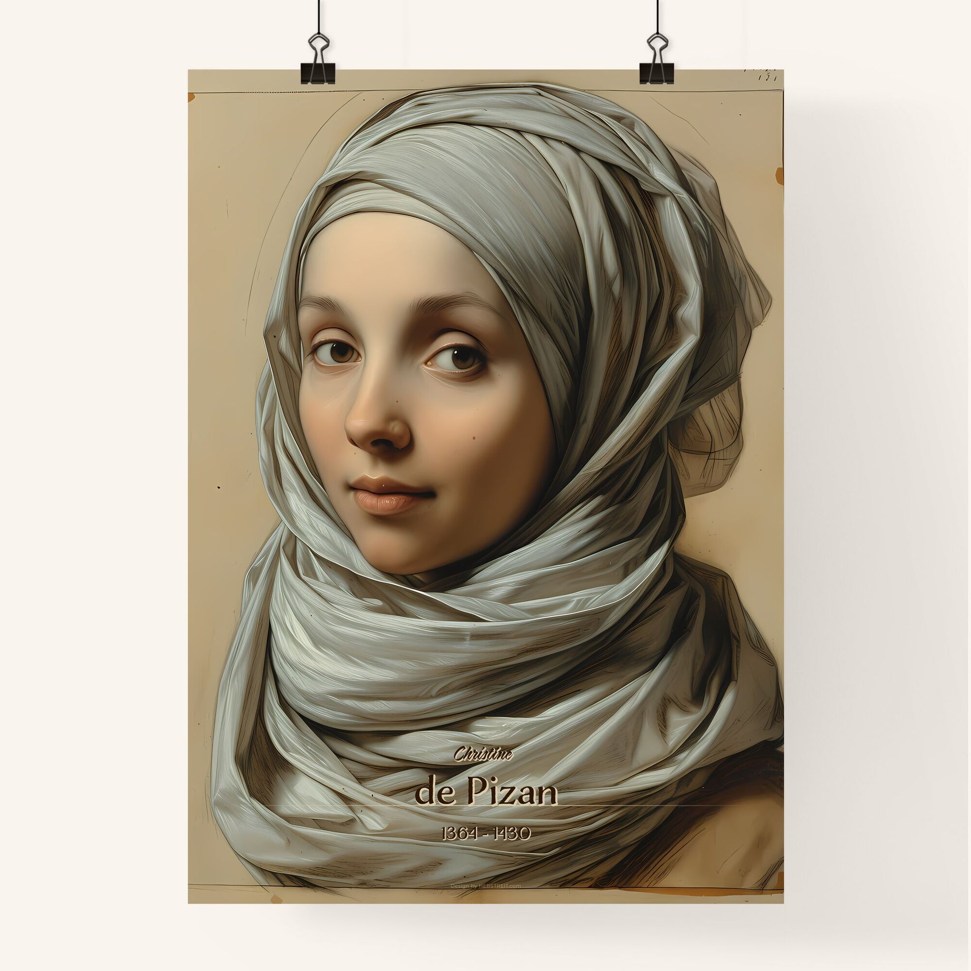 Christine, de Pizan, 1364 - 1430, A Poster of a woman wearing a scarf Default Title