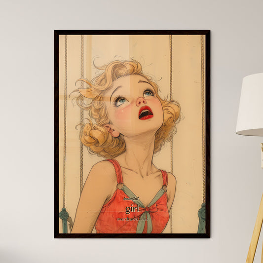 beautiful , girl, overdrawn lines, A Poster of a cartoon of a girl in a red dress Default Title