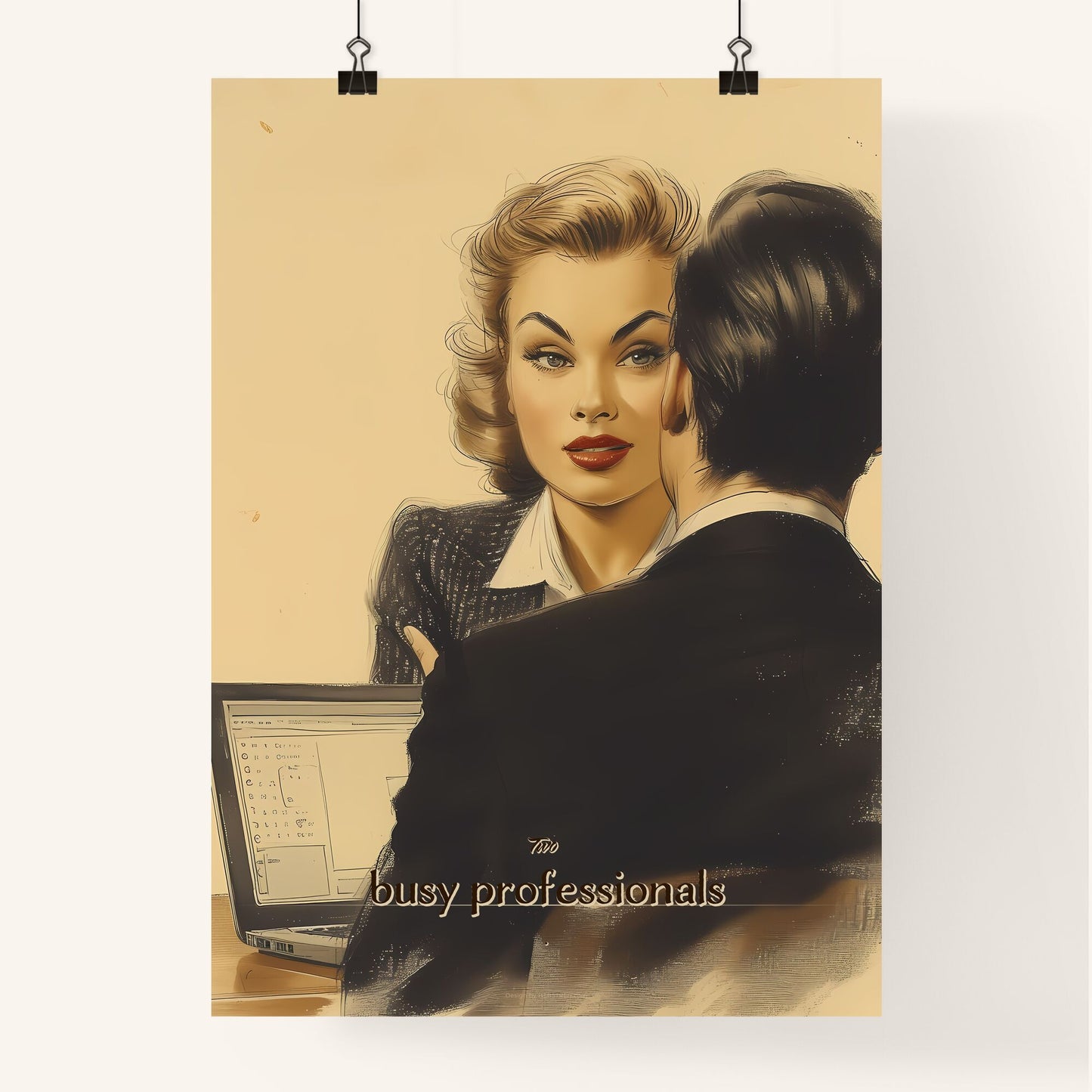 Two, busy professionals, A Poster of a man and woman sitting at a table Default Title