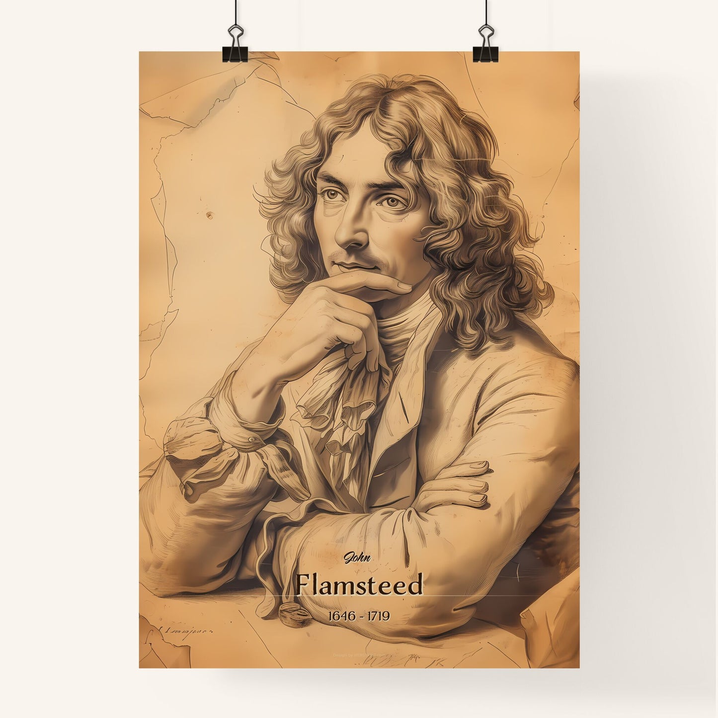 John, Flamsteed, 1646 - 1719, A Poster of a drawing of a man with his hand on his chin Default Title
