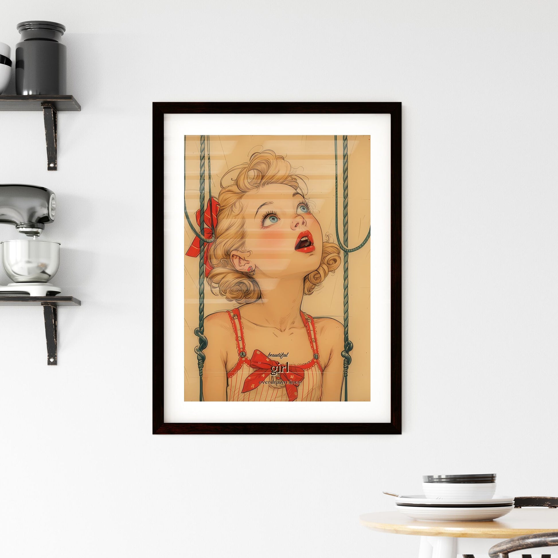 beautiful , girl, overdrawn lines, A Poster of a girl looking up at rope Default Title