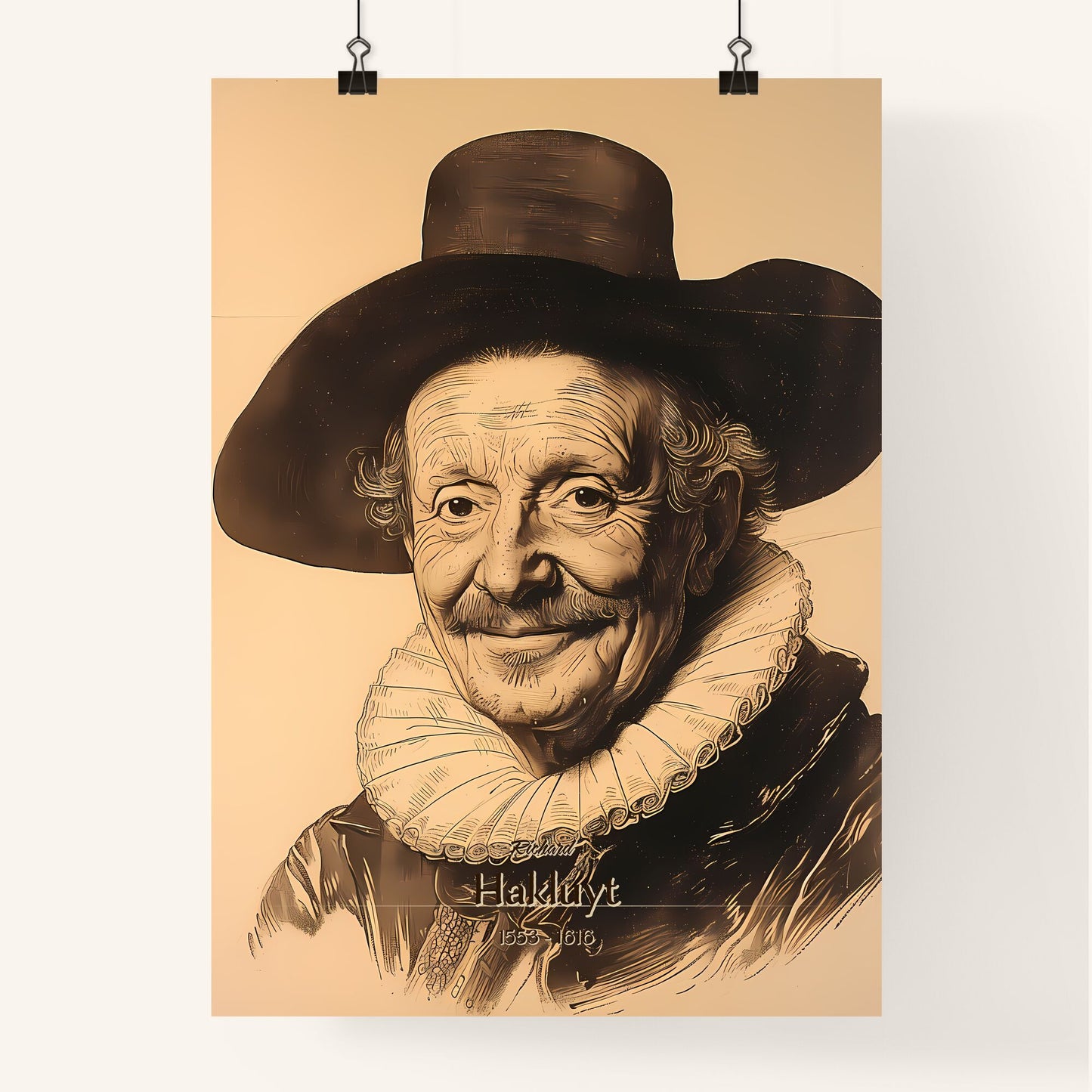 Richard, Hakluyt, 1553 - 1616, A Poster of a man wearing a hat and a ruffled collar Default Title