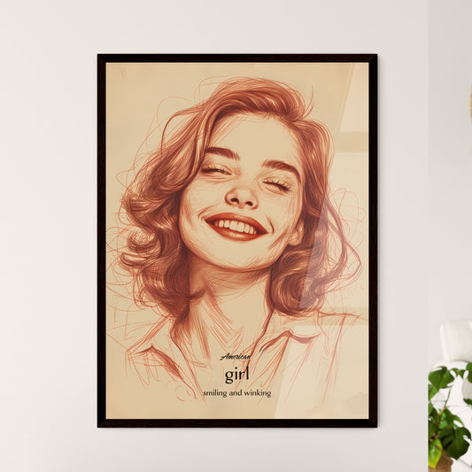 American, girl, smiling and winking, A Poster of a drawing of a woman with her eyes closed Default Title