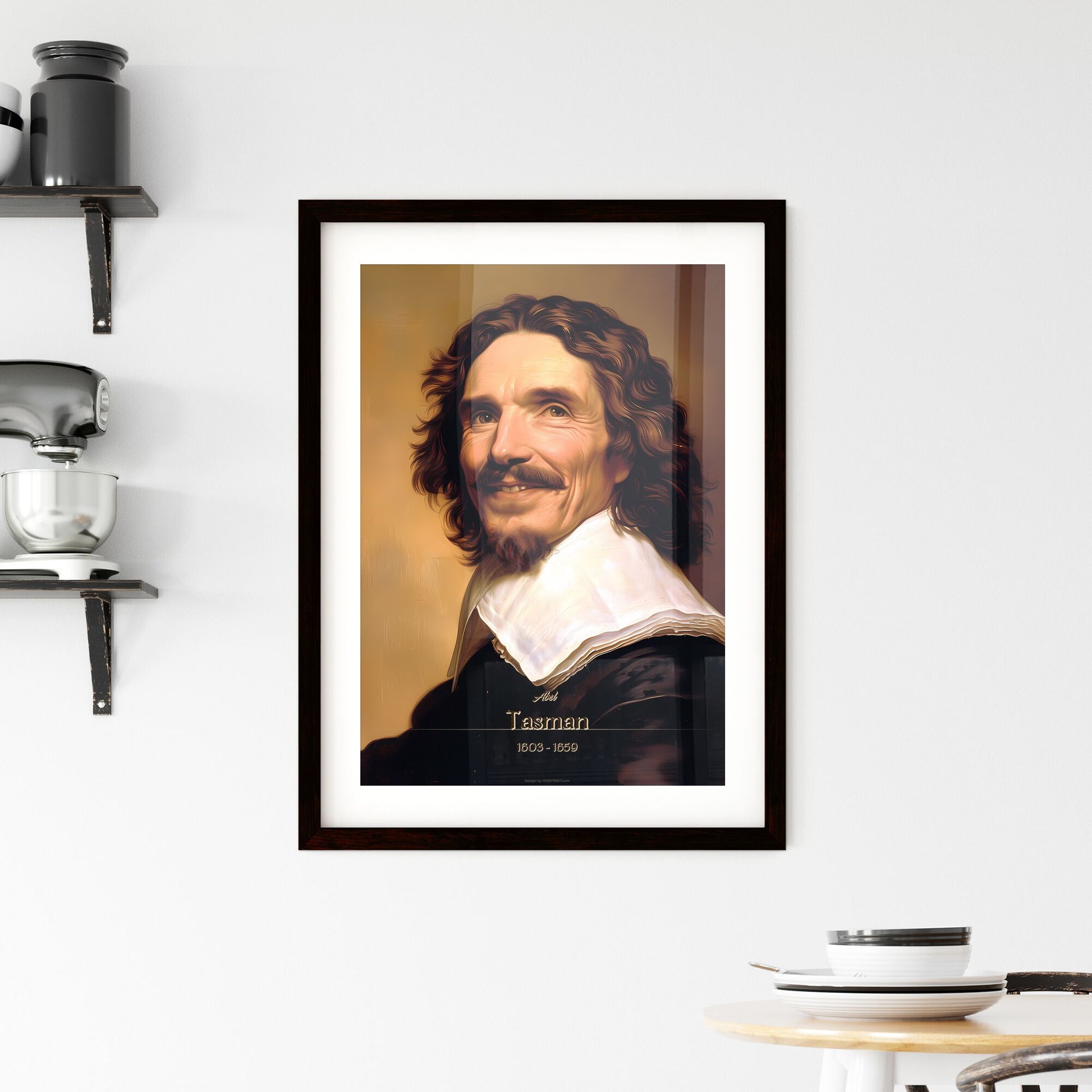Abel, Tasman, 1603 - 1659, A Poster of a man with long curly hair and a white collar Default Title
