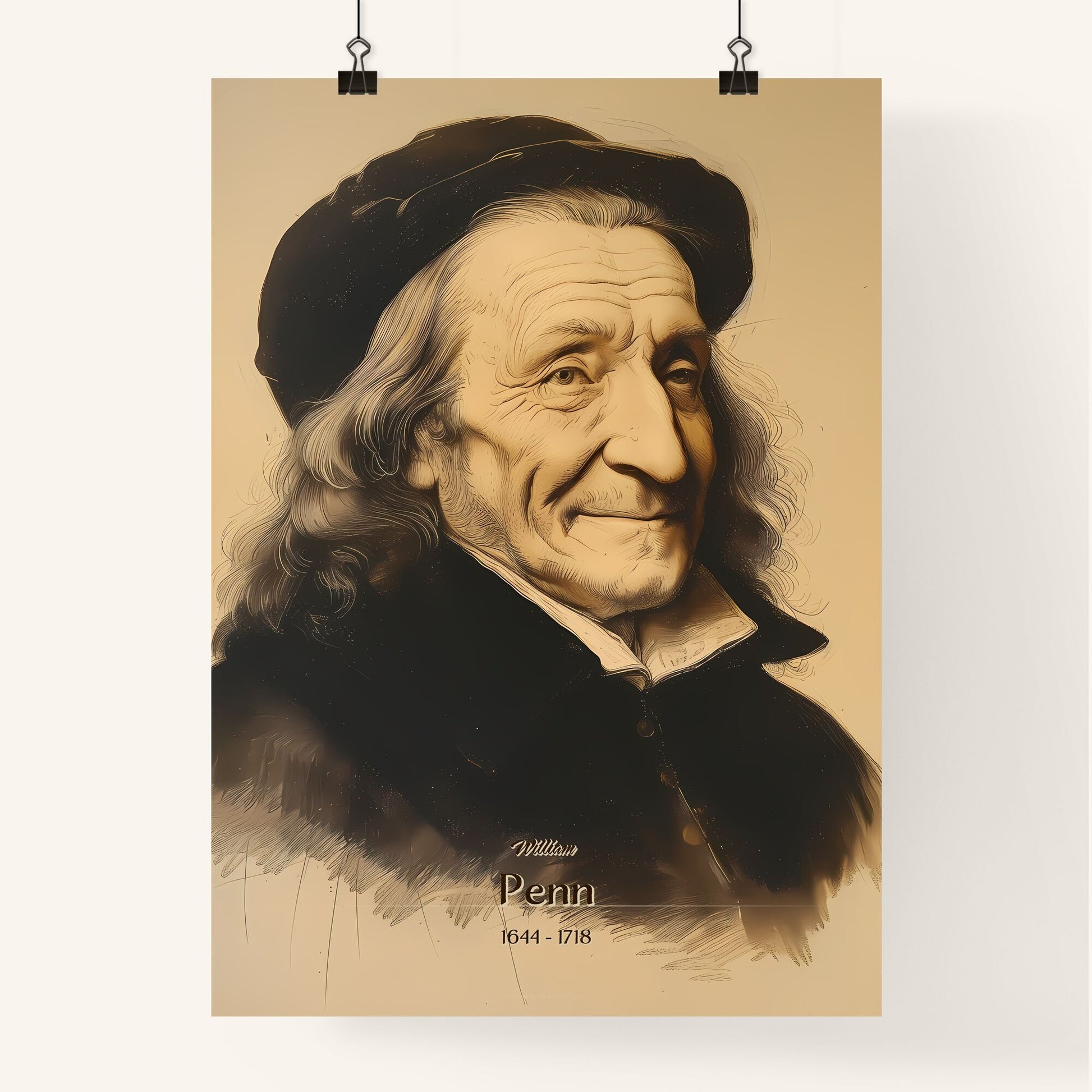 William, Penn, 1644 - 1718, A Poster of a man with long hair wearing a hat Default Title