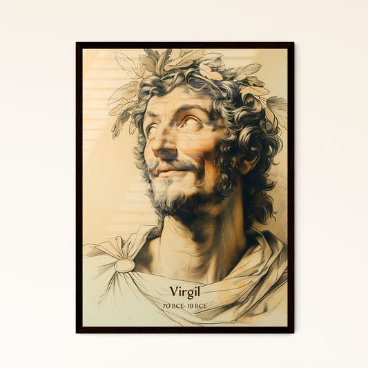 Virgil, 70 BCE- 19 BCE, A Poster of a drawing of a man with a beard and a crown of leaves Default Title