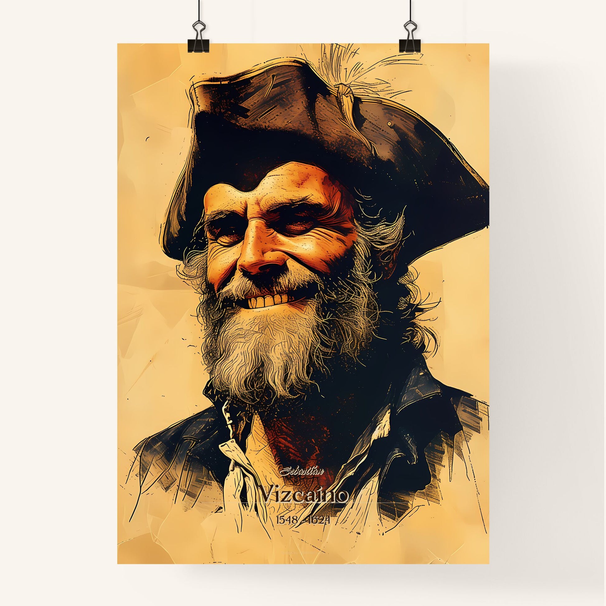 Sebastián, Vizcaíno, 1548 - 1624, A Poster of a man with a beard and mustache wearing a pirate hat Default Title