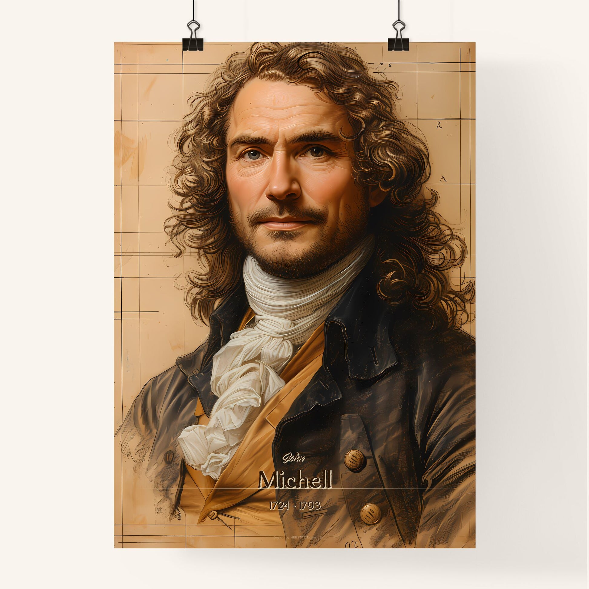 John, Michell, 1724 - 1793, A Poster of a man with long curly hair and a white ruffled collar Default Title