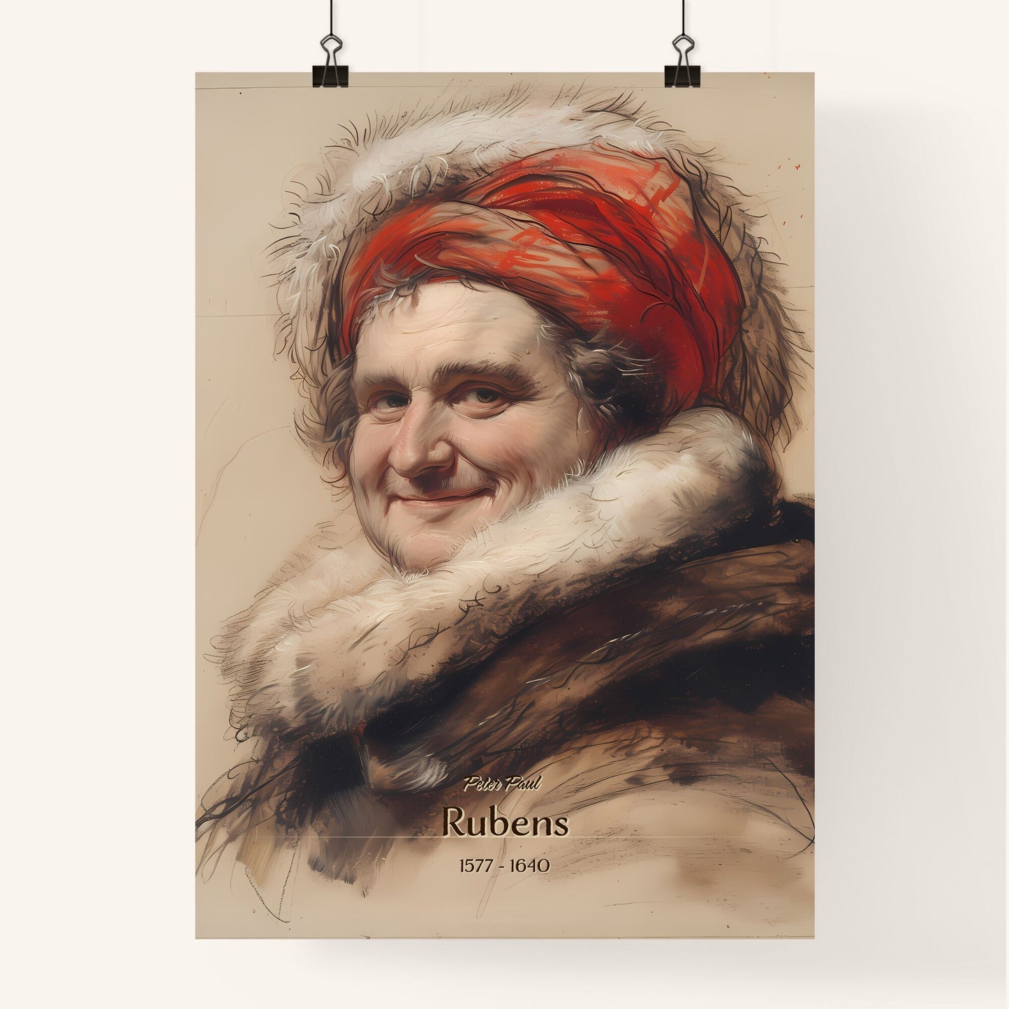Peter Paul, Rubens, 1577 - 1640, A Poster of a painting of a man wearing a red head scarf and fur coat Default Title