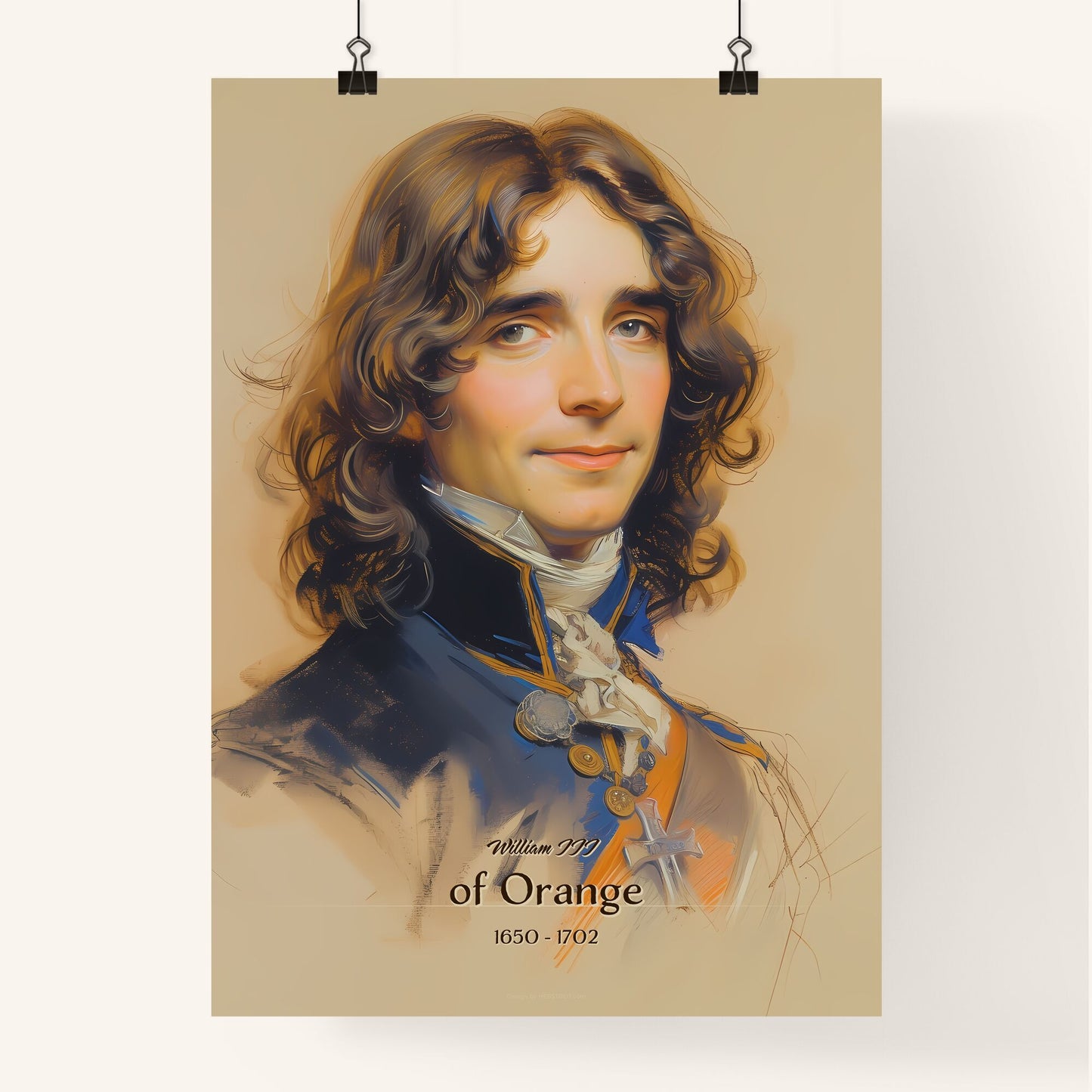 William III, of Orange, 1650 - 1702, A Poster of a man with long hair wearing a blue coat Default Title