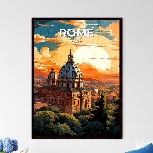 Rome, Italy, A Poster of a large building with a dome and trees in front of it Default Title