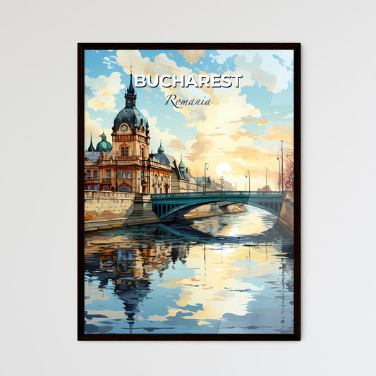 Bucharest, Romania, A Poster of a bridge over a river with a building and a bridge Default Title
