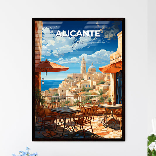 Alicante, Spain, A Poster of a table and chairs on a balcony overlooking a city Default Title