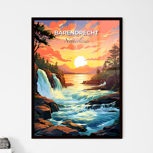 Barendrecht, Netherlands, A Poster of a waterfall in a river with trees and mountains in the background Default Title