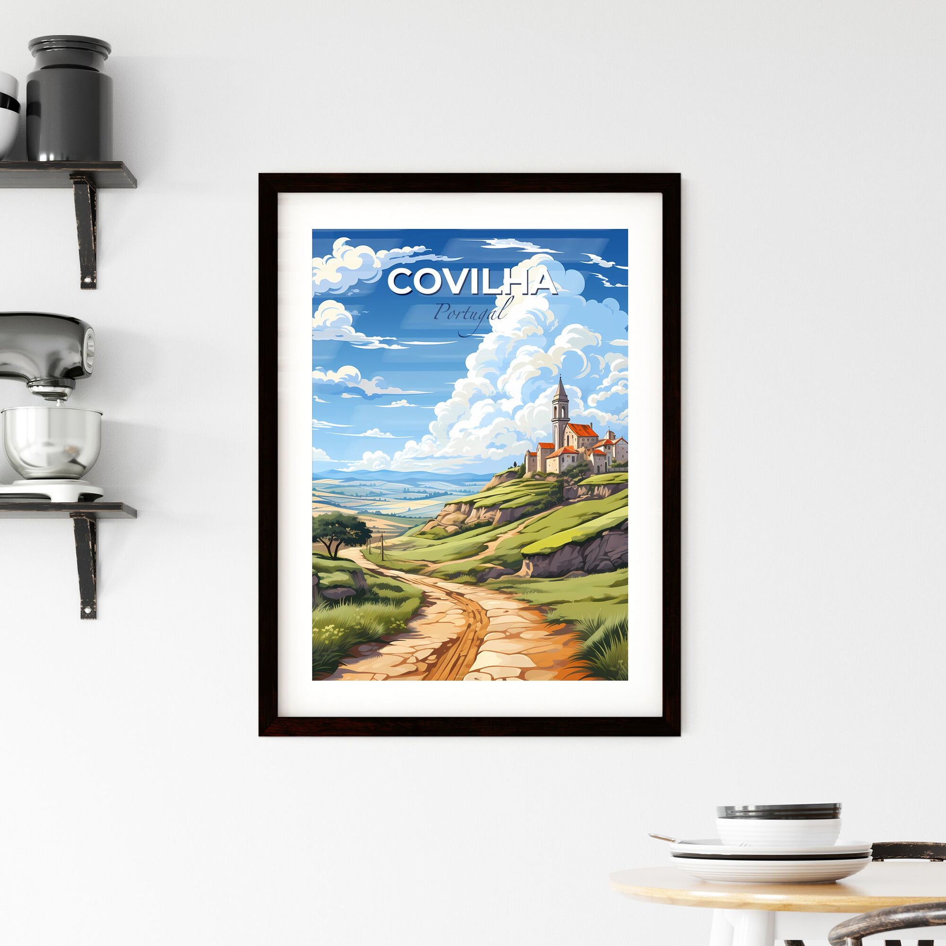 Covilha, Portugal, A Poster of a landscape with a road and a building on top of it Default Title