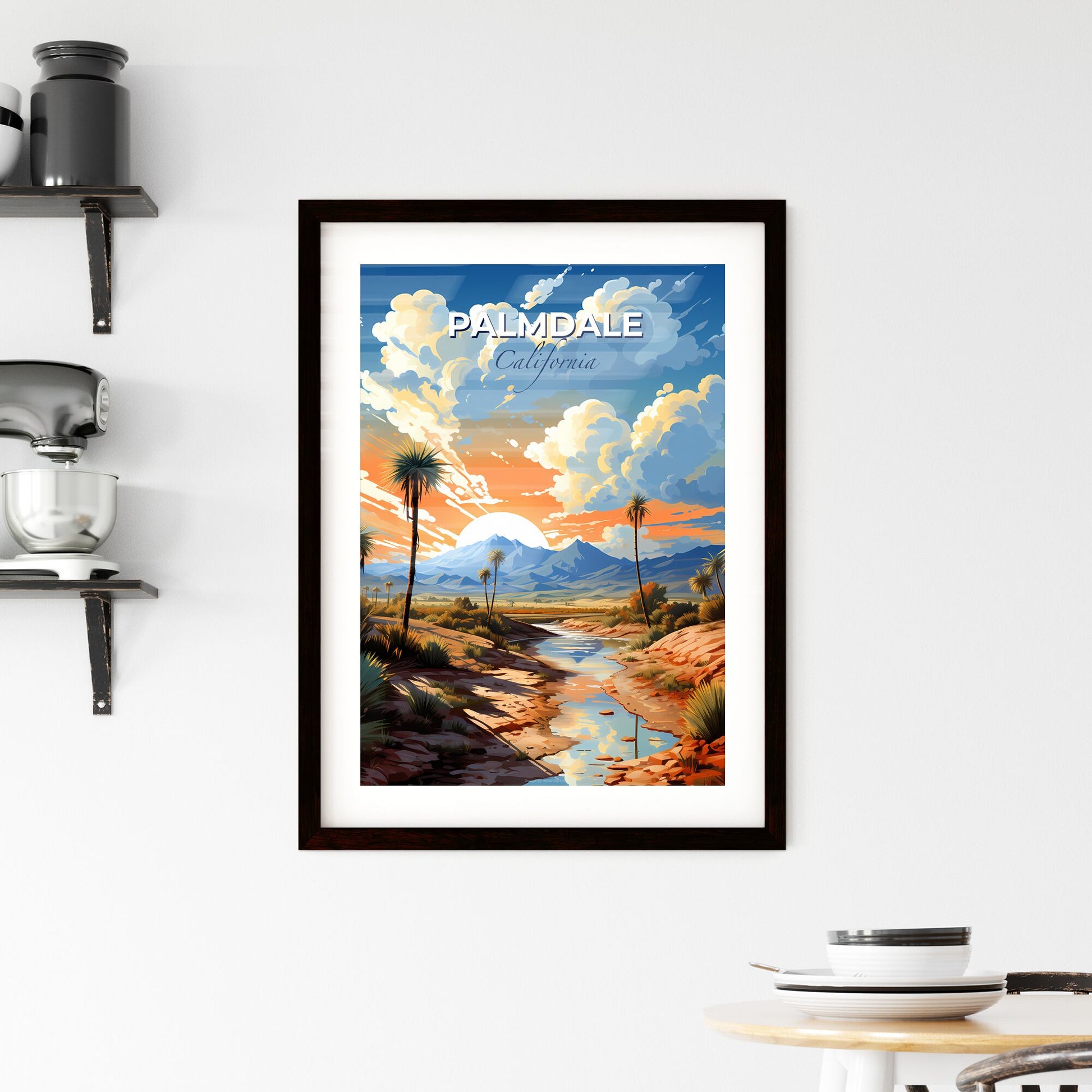 Palmdale, California, A Poster of a river running through a desert with palm trees and mountains in the background Default Title