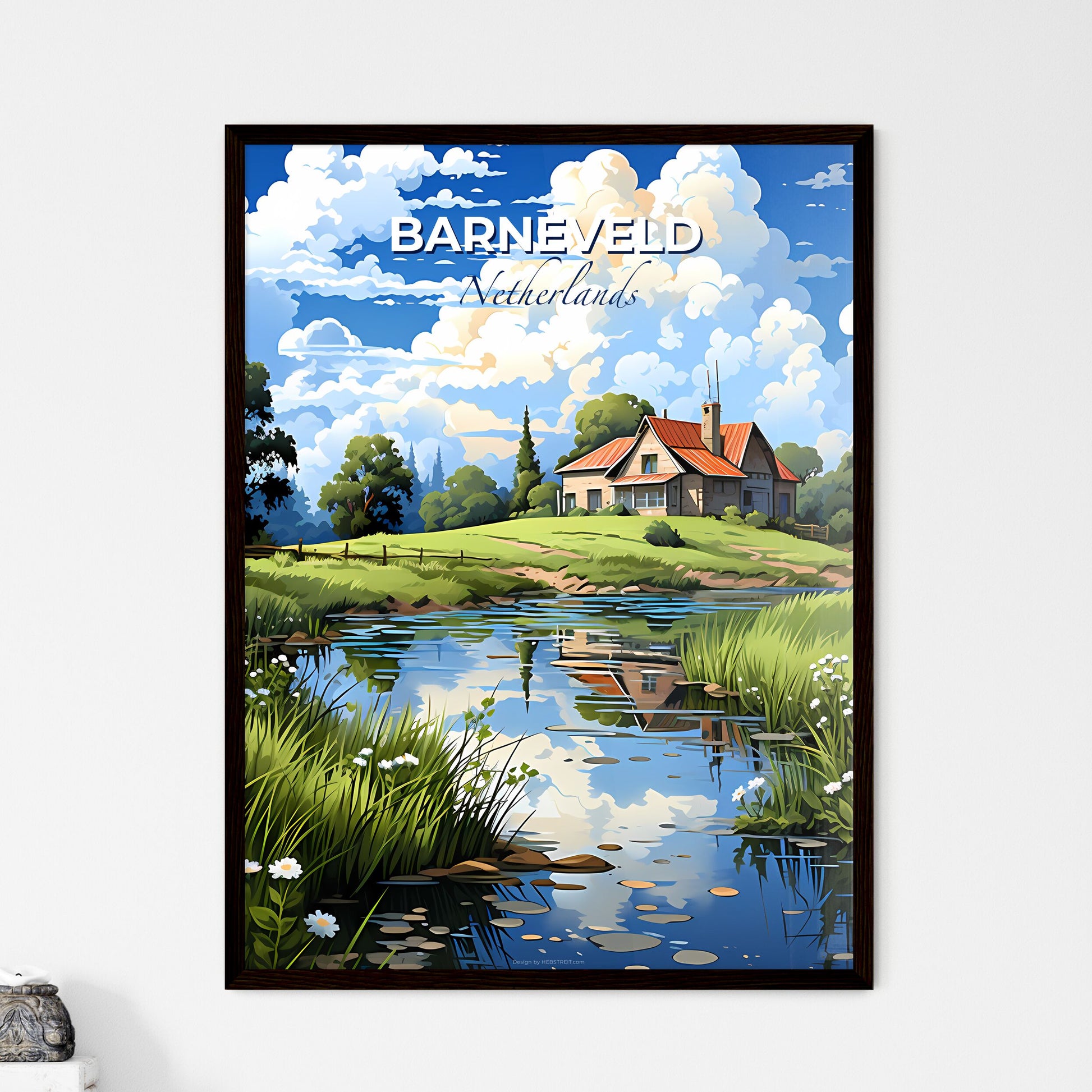 Barneveld, Netherlands, A Poster of a house near a pond Default Title