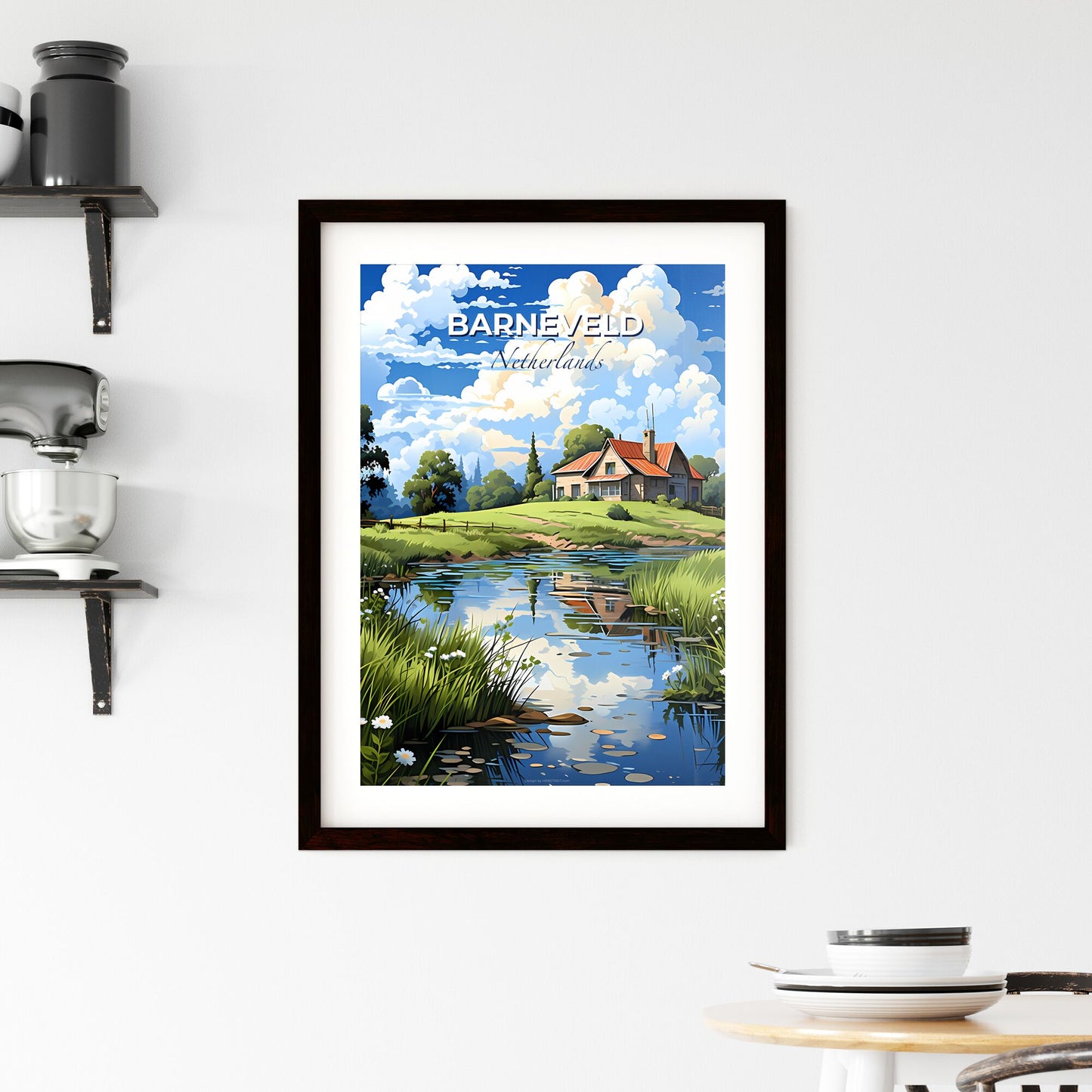 Barneveld, Netherlands, A Poster of a house near a pond Default Title