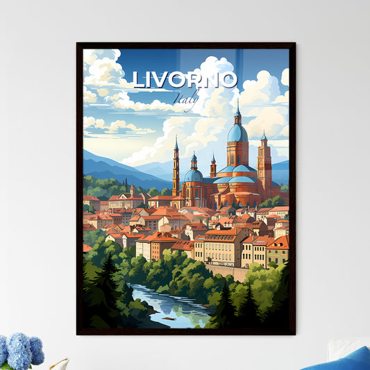 Livorno, Italy, A Poster of a city with a river and trees Default Title
