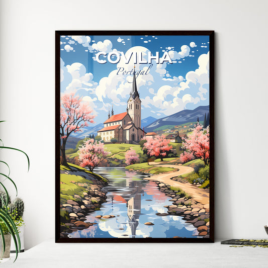 Covilha, Portugal, A Poster of a painting of a church and a river Default Title
