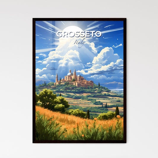 Grosseto, Italy, A Poster of a landscape with a castle and trees Default Title