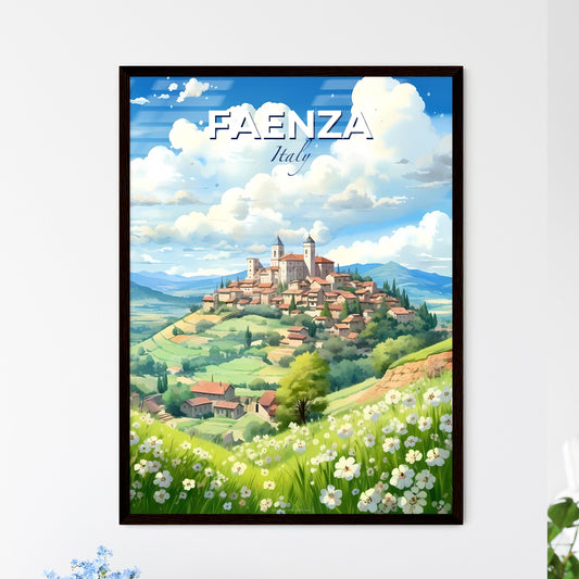 Faenza, Italy, A Poster of a landscape of a village with a hill and flowers Default Title