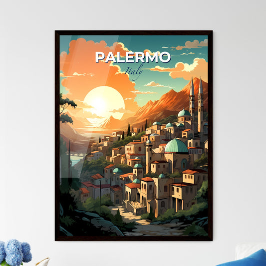 Palermo, Italy, A Poster of a city on a hill with mountains and trees Default Title