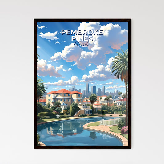 Pembroke Pines, Florida, A Poster of a pool with palm trees and buildings in the background Default Title