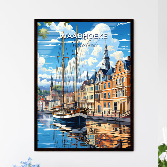 Waadhoeke, Netherlands, A Poster of a sailboat on a river with buildings in the background Default Title