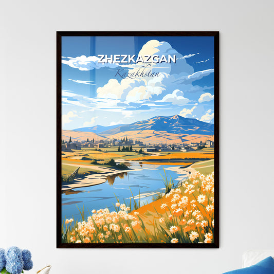 Zhezkazgan, Kazakhstan, A Poster of a river running through a valley with flowers and mountains in the background Default Title